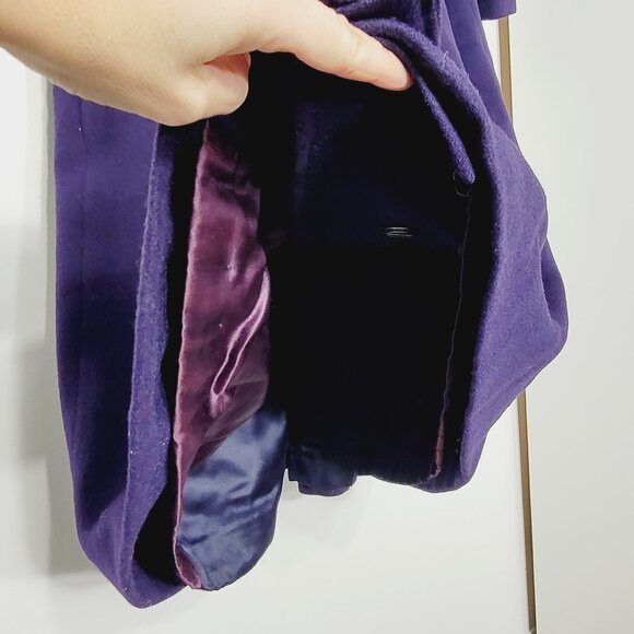 Vintage Pure Virgin Wool Coquette Purple Button Coat Pockets Retro Long Jacket - Picture 7 of 15